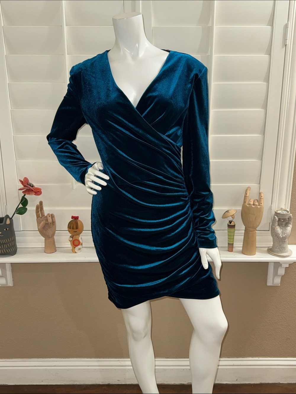 Bardot Isla Ruched Velvet Dress Teal